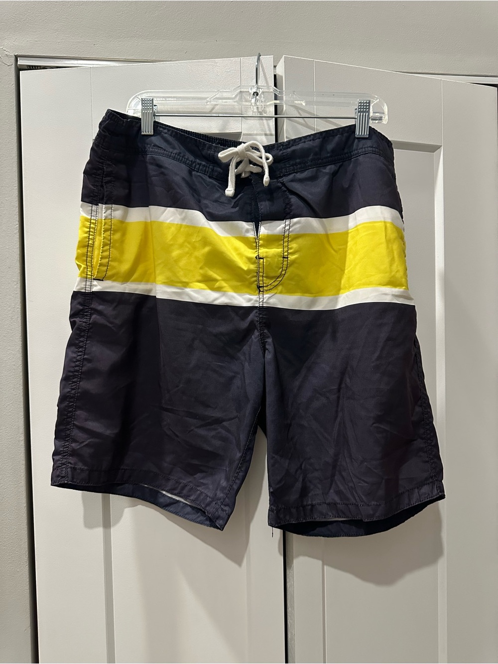 Joe Fresh Navy Swim Shorts with Yellow and White Stripes